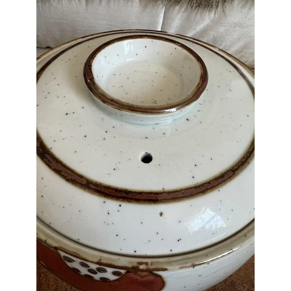 Vintage Otagiri Ceramic Casserole Hot Pot With Lid White Speckled Kitchen Rustic
